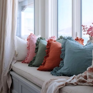 <b>Rectangular</b> Linen <b>Cushion</b> <b>Cover</b> Solid Color Ruffle Bohemian Style Home Decor Pillow Case - Product Image 1