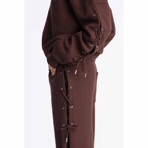 <b>Women's</b> 2 Piece <b>Knitted</b> Cotton Set O-Neck Long Sleeve Loose Fit Solid Color Casual All Seasons <b>Joggers</b> Outfit - Product Image 4
