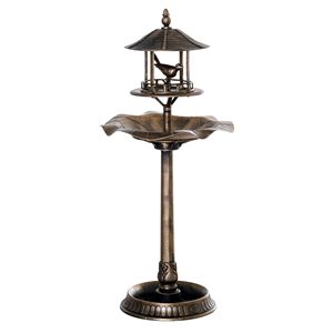 Bain d'oiseaux de jardin 3-en-1 en bronze sur piédestal avec grande bassine d'eau et jardinière intégrée pour l'observation des oiseaux dans la cour - Product Image 1