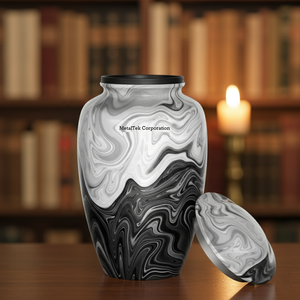 Urne funéraire en métal haut de gamme, finition marbre élégante, pour adultes, décorative, pour cendres, couvercle sécurisé durable, urnes funéraires faites à la main, souvenir funéraire - Product Image 2