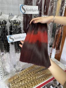 Super Shiny Bone Straight Color Wine Short Bundle Bone Straight Hair, Vietnamese Hair, Lace Front <b>Wigs</b> - Product Image 2