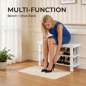 70cm White Bamboo Shoe Rack 3-Layer Seamless Design 70*28*45cm Size - Product Image 6