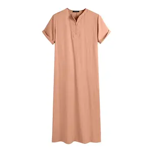 Túnica Tradicional Islámica Étnica para Hombre, Thobe Thawb de Alta Calidad con Bordado, Transpirable, Manga Larga, Abaya de Verano Abierta para Ramadán y Hajj - Product Image 4