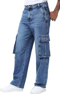 Pantalon en jean streetwear pas cher pour homme, coupe droite longue, ample, empilé, en coton, délavé, à jambe large - Product Image 5