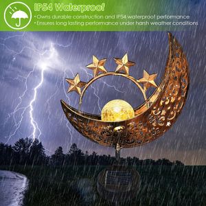 Lampada Solare IP54 Impermeabile a Forma di Luna e Stella, Globo in Vetro Craquelé con Picchetto in Ferro, Luci Solari da Giardino per Vialetti - Product Image 3