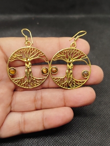 Boucles d'oreilles irrégulières en laiton œil de tigre, électroplaquées, luxe léger, haut de gamme - Product Image 4