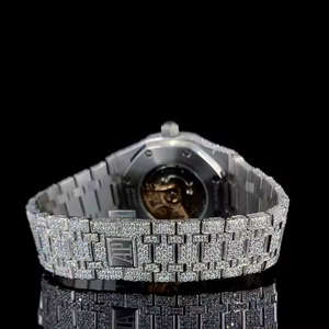 Reloj con incrustaciones de diamantes de moissanita y movimiento de cuarzo, de acero inoxidable, completamente cubierto de piedras, reloj de lujo para hombre y mujer - Product Image 5