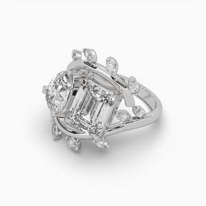 Anillo Cruzado de Dos Vías con Moissanita de 2.00CT, Corte Pera y Esmeralda, Plata 925 Original con Baño de Oro, Joyería de Estilo Único y Fino - Product Image 3