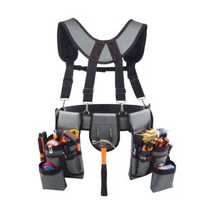 Ceinture à outils robuste avec 22 poches et bretelles pour hommes, pochette utilitaire réglable avec porte-marteau pour électriciens - Product Image 5