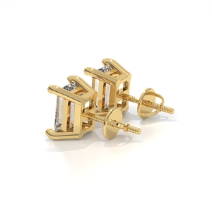 Lab Grown <b>Emerald</b> Cut Solitaire Diamond <b>Stud</b> Earrings in Yellow Gold | Classic Four Prong Minimalist Diamond Earrings for Women - Product Image 3
