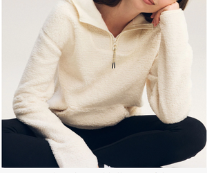 Nouvel arrivage : Sweat à capuche oversize pour femme, demi-zip, en molleton épais polyester/coton, manches longues, avec impression sérigraphiée sur le devant - Product Image 6