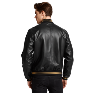 Chaqueta Varsity de Cuero para Hombre, Prenda Exterior de Moda Premium - Product Image 4