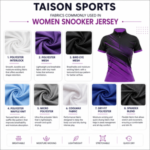 เสื้อสนุกเกอร์หญิง 160 GSM ผ้าโพลีเอสเตอร์พรีเมียมแบบอินเตอร์ล็อค สีดำ เทา ส้ม  พร้อมปักโลโก้ตามสั่ง - Product Image 2