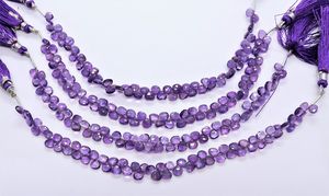 Perles de pierres précieuses en améthyste naturelle africaine facettée en forme de cœur, 5-5,5 mm, 7 pouces, vente en gros - Product Image 2