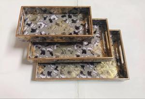 Exclusive Floral Wooden Nested Serving Tray Set Gold Rectangular Decorative Kitchenware Platter Coffee Table Gift - Product Image 2