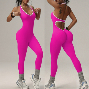 Custom Logo Canvas Casual Women's Yoga <b>Jumpsuit</b> High Waist off Shoulder Breathable Quick Dry Loose Fit Fitness <b>Workout</b> Suit - Product Image 6