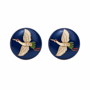 Mancuernillas de lujo personalizadas de latón con esmalte azul cobalto y diseño de grulla voladora para hombre, para abrigos, blazers y trajes. - Product Image 2