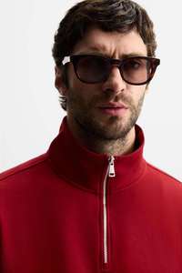 Customized Men's Pure Cotton Stand Collar Quarter Zip Sweatshirts Classic Red Long Sleeve Ribbed Cuff Relaxed Fit Sweatshirts - Product Image 4
