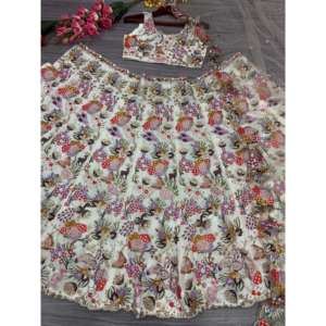 Lehenga choli 2XL ปักด้ายหลากสีสำหรับงานปาร์ตี้ - Product Image 5