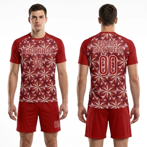 Custom <b>Red</b> White Polyester Sublimation Volleyball Uniform with Allover Geometric Print and <b>Red</b> Shorts - Product Image 1
