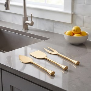Ensemble de couteaux à fromage en acier inoxydable doré de qualité supérieure, 3 pièces, outils à fromage durables avec couteau à lame plate, fourchette et spatule - Product Image 6