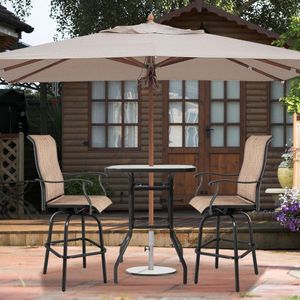 31-Inch Square Patio Bar Table with Tempered Glass Top and Umbrella Hole Outdoor Cocktail Height Bistro Table - Product Image 3