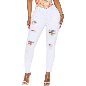 2025 pantalones vaqueros ajustados rasgados de cintura alta para mujer Y2K pantalones vaqueros de tobillo destruidos Slim Fit elástico desgastado estilo recto - Product Image 1