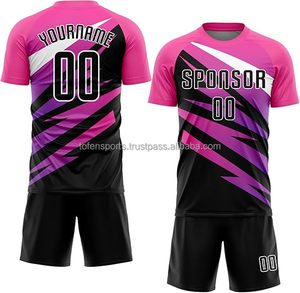 Conjunto de Uniforme de Fútbol Personalizable para Hombre, Cuello en V, Manga Corta, Impresión Sublimada, Absorbe la Humedad, Ajuste Atlético, Diseño a Rayas, en Venta - Product Image 1