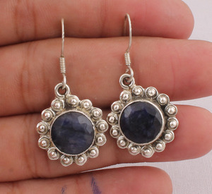 Pendientes de Zafiro Azul Natural, Plata de Ley 925, Estilo Victoriano Vintage, Gemas Azules Reales, Joyería al por Mayor - Product Image 1