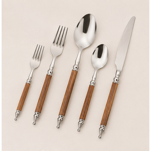 Juego de Cubiertos de Acero Inoxidable con Mango de Madera Natural para Hotel, Restaurante y Decoración de Bodas, Logotipo Personalizable, Venta al Por Mayor - Product Image 1