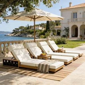 Ensemble de chaises longues d'extérieur en teck avec dossier réglable, mobilier de resort pour bord de piscine - Product Image 3