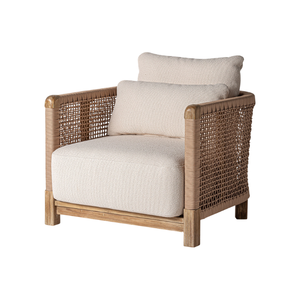 Sillón Tropical Moderno de Teca Sólida con Diseño de Cuerda Tejida Premium, Cojín Grueso y Afelpado, Mueble de Lujo Resistente para Uso en Villas - Product Image 1