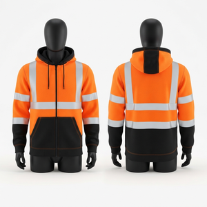 Sweat à capuche de travail en molleton 100% coton premium 330 grammes orange noir avec panneau réfléchissant haute visibilité, logo personnalisé, imperméable et respirant - Product Image 1