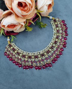 Ensemble collier choker avec boucles d'oreilles et mangtika assortis pour femmes, bijoux ethniques traditionnels pour réceptions, fabricants d'ensembles de bijoux. - Product Image 2