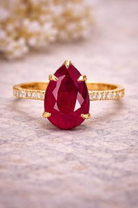 Bague en or plaqué 14 carats avec pierre précieuse rubis taille poire pour femme - Product Image 2