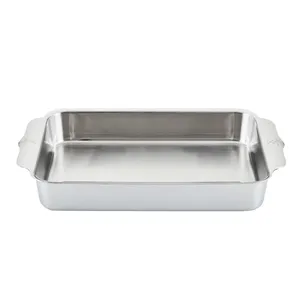 Casserole rectangulaire de luxe en acier inoxydable, fabriquée à la main, 33 cm, compatible lave-vaisselle et four, chauffe-plats avec couvercle poli - Product Image 2