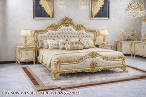 Ensemble de meubles de chambre à coucher luxueux et artisanal de style impérial, lit king size royal, lit en teck de dernière génération avec table de chevet design, California - Product Image 2