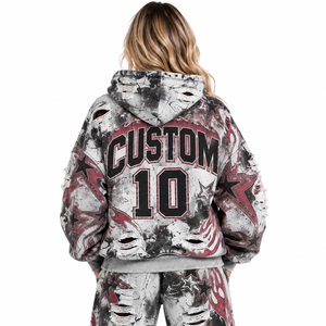 Sudadera Extra Grande para Mujer con Estampado Bordado Desgastado, Tejido de Punto de Mezcla de Algodón, Puños Acanalados para Uso Casual - Product Image 2