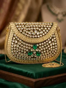 Pochette de soirée Royal Mosaic Kundan avec des accents décoratifs artisanaux complexes, pochette de soirée en métal - Product Image 6