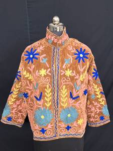 Exquisite Handmade Suzani Embroidered <b>Velvet</b> <b>Jacket</b> Stylish Floral Winter Coat Brown Boho High Neck Festival Wear <b>Women</b> - Product Image 2