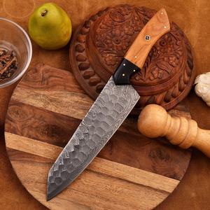 Couteau de chef personnalisé fait main Jexmoo avec lame en acier Damas de 8 pouces, manche en bois, étui en cuir - Cadeau pour chef - Product Image 2