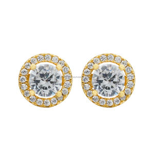 Boucles d'oreilles de luxe en argent sterling 925 avec moissanite et diamant, grande pierre centrale ronde, bijoux dorés - Product Image 1