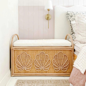 Coffre de rangement pour enfants en rotin fait main de luxe, boîte à jouets en osier naturel, banc de rangement pour chambre d'enfant avec couvercle OEM ODM - Product Image 1
