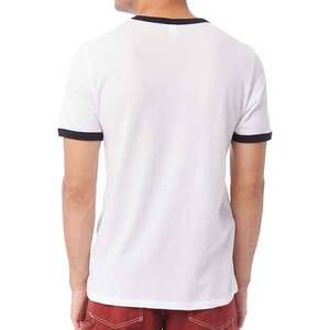Camiseta Blanca Sólida para Hombre con Cuello en Contraste, Manga Corta, Transpirable, Informal, para Verano - Product Image 3