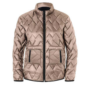 Veste matelassée bleu marine pour homme, col montant, fermeture éclair, vêtement d'hiver décontracté, matière polyester, design coupe-vent - Product Image 3