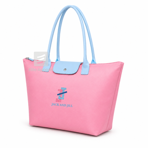 กระเป๋าโท้ทแบบสั่งทำพิเศษ Jack & Jill of America สีฟ้าและชมพู ปักโลโก้ ใช้ได้ทุกวัน ความจุเยอะ กระเป๋าโท้ทหนังสำหรับผู้หญิง - Product Image 2