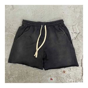 Shorts en coton délavés au soleil de haute qualité couleur lourde vêtements de rue noirs Shorts de gymnastique lavés en détresse Vintage pour hommes - Product Image 1