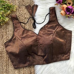 Blouse de mariage moderne et élégante, col en V, broderie tissée, 100% soie, sans manches, pour sari/lehenga (interieur) - Product Image 4
