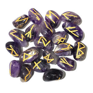 Offre Spéciale 25 pièces naturel améthyste rune ensemble meilleure qualité sculpté cristaux de guérison agate runes gravées pierres précieuses - Product Image 3