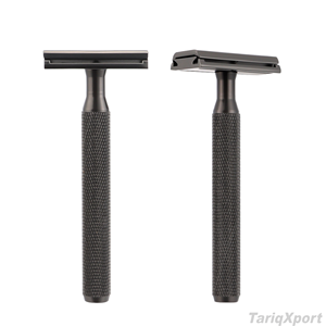 Rasoir de sécurité professionnel à double tranchant avec lame en acier inoxydable, manche en métal noir réutilisable - Product Image 3